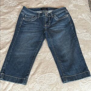 White House Black Market Blue and Silver Capris with little bling & embroidery